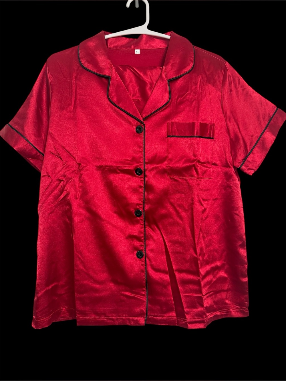 Red Satin Like Short Sleeve Button-Up Pajama Set